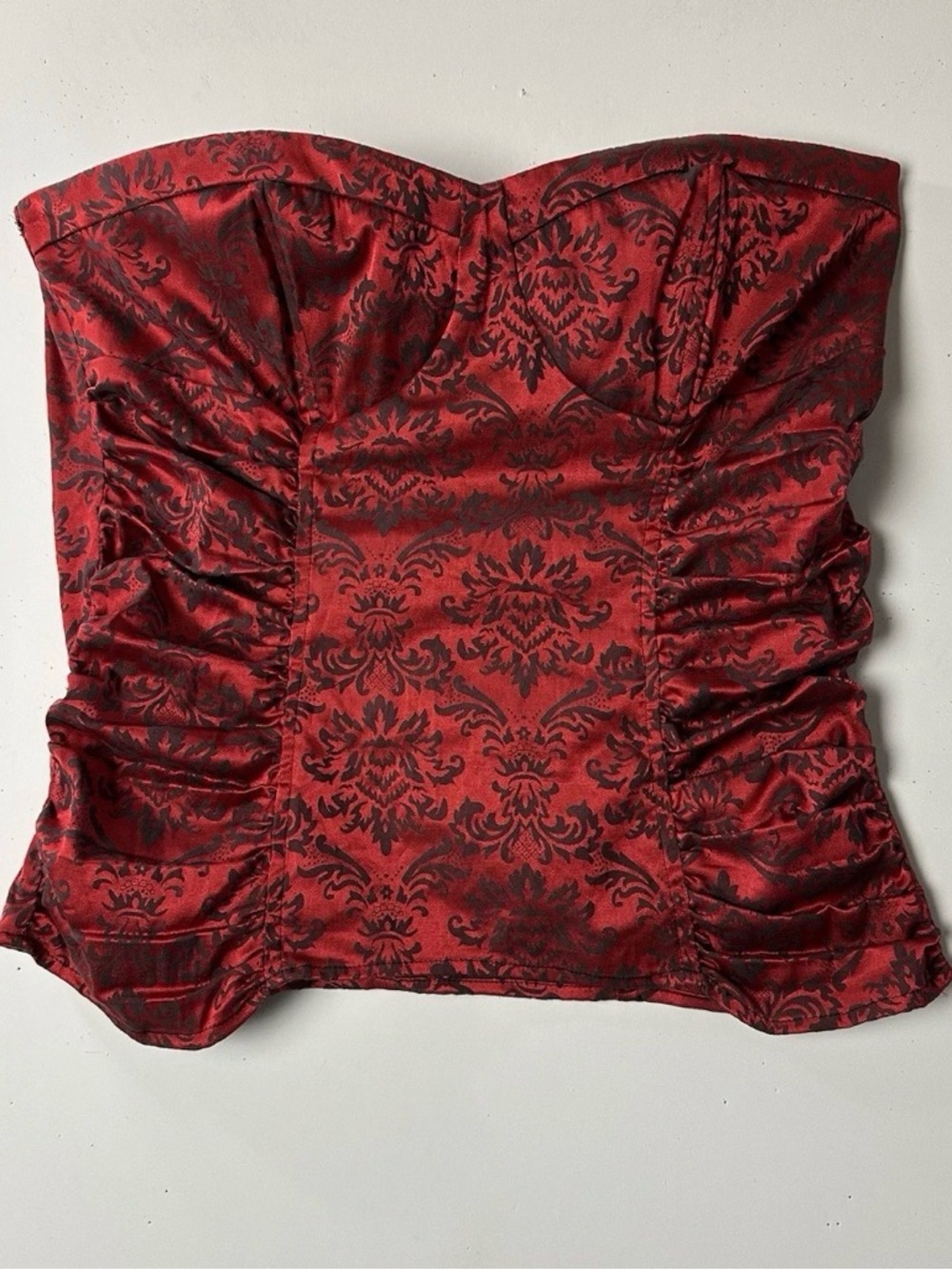 Red Black Damask Corset Bustier Arden B Y2K Whimsy Goth Back Zipper Size L